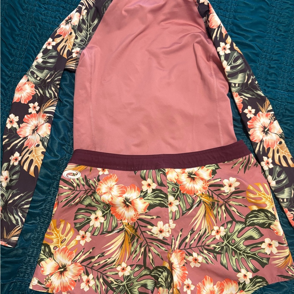 Pink Floral Tropical Print Rash Guard Swim Set - Picture 2 of 2